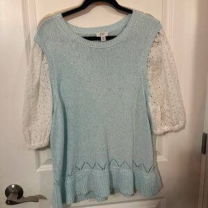 Crown and ivy Top with Eyelet Sleeves